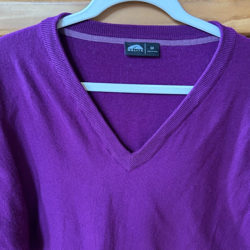 GoLite Sweater 100% Merino Wool Purple V Neck Soft Women's Medium - Picture 2 of 6